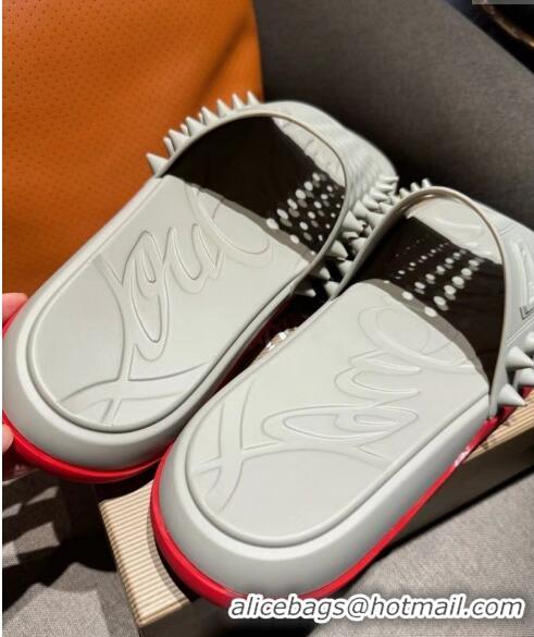 ​New Fashion Christian Louboutin Men's Take It Easy Rubber Slide Sandals CL6037 Grey 2024