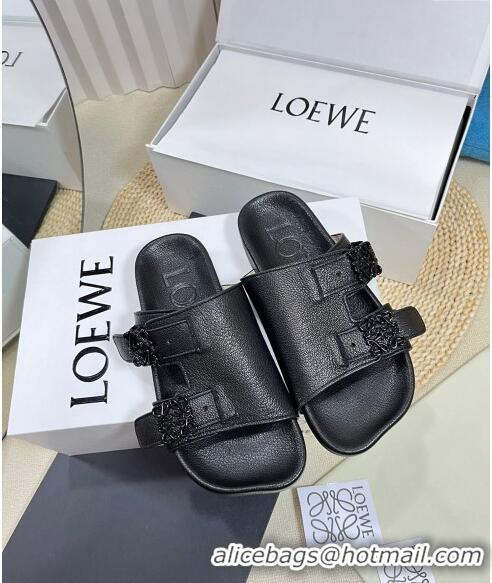 ​Best Design Loewe Ease Slide Sandals in Lambskin L0506 Black 2024