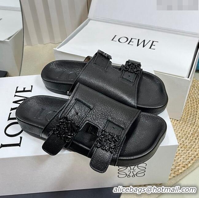 ​Best Design Loewe Ease Slide Sandals in Lambskin L0506 Black 2024