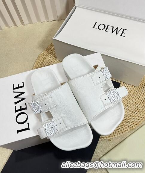 Shop Grade Loewe Ease Slide Sandals in Lambskin L0506 White 2024