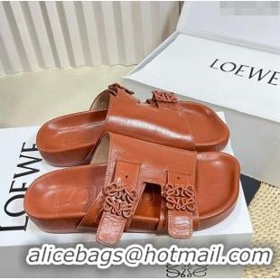 Well Crafted Loewe Ease Slide Sandals in Lambskin L0506 Tan Brown 2024