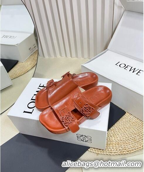 Well Crafted Loewe Ease Slide Sandals in Lambskin L0506 Tan Brown 2024