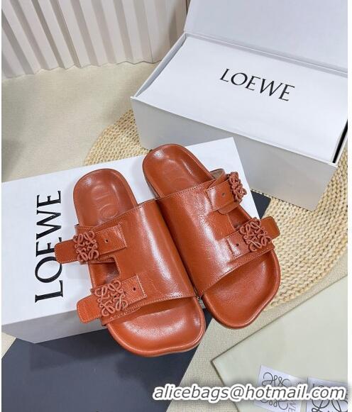 Well Crafted Loewe Ease Slide Sandals in Lambskin L0506 Tan Brown 2024