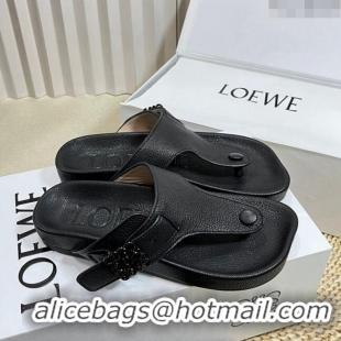 ​Low Cost Loewe Ease Toe Post Thong Sandals in Lambskin L0506 Black 2024