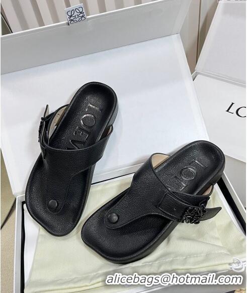 ​Low Cost Loewe Ease Toe Post Thong Sandals in Lambskin L0506 Black 2024