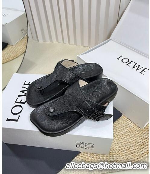 ​Low Cost Loewe Ease Toe Post Thong Sandals in Lambskin L0506 Black 2024