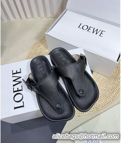 ​Low Cost Loewe Ease Toe Post Thong Sandals in Lambskin L0506 Black 2024