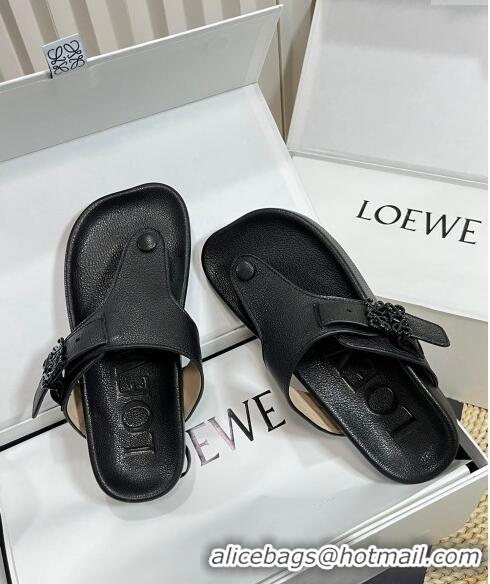 ​Low Cost Loewe Ease Toe Post Thong Sandals in Lambskin L0506 Black 2024