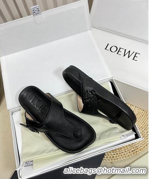 ​Low Cost Loewe Ease Toe Post Thong Sandals in Lambskin L0506 Black 2024