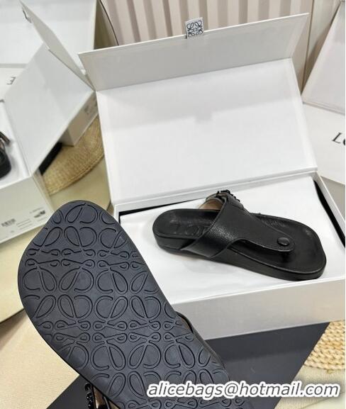 ​Low Cost Loewe Ease Toe Post Thong Sandals in Lambskin L0506 Black 2024