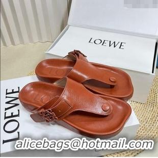 ​Inexpensive Loewe Ease Toe Post Thong Sandals in Lambskin L0506 Tan Brown 2024