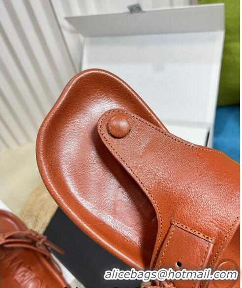 ​Inexpensive Loewe Ease Toe Post Thong Sandals in Lambskin L0506 Tan Brown 2024