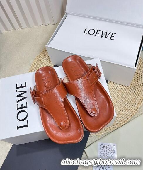 ​Inexpensive Loewe Ease Toe Post Thong Sandals in Lambskin L0506 Tan Brown 2024