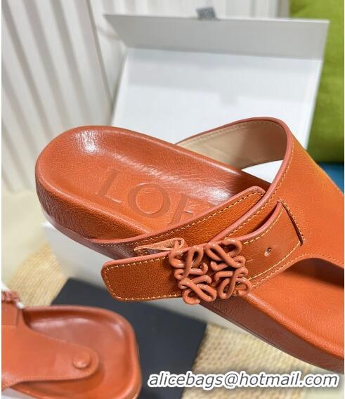 ​Inexpensive Loewe Ease Toe Post Thong Sandals in Lambskin L0506 Tan Brown 2024