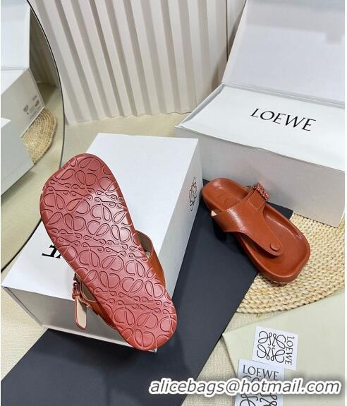 ​Inexpensive Loewe Ease Toe Post Thong Sandals in Lambskin L0506 Tan Brown 2024