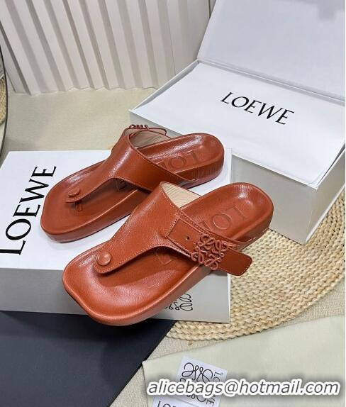 ​Inexpensive Loewe Ease Toe Post Thong Sandals in Lambskin L0506 Tan Brown 2024