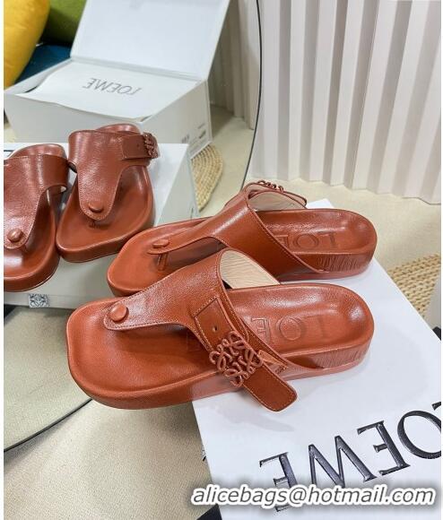 ​Inexpensive Loewe Ease Toe Post Thong Sandals in Lambskin L0506 Tan Brown 2024