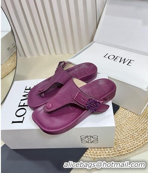 Top Quality Loewe Ease Toe Post Thong Sandals in Lambskin L0506 Purple 2024