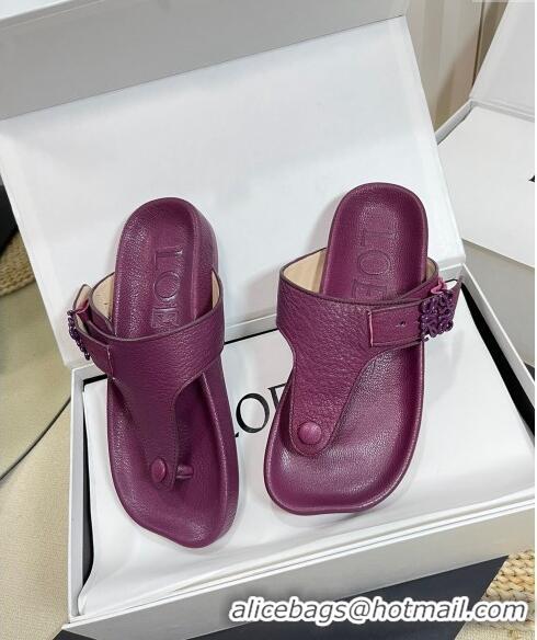 Top Quality Loewe Ease Toe Post Thong Sandals in Lambskin L0506 Purple 2024