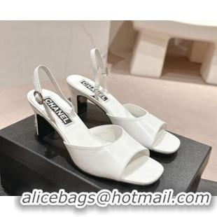 Sophisticated Chanel Lambskin Heel Sandals 5.5cm G45619 White 424171