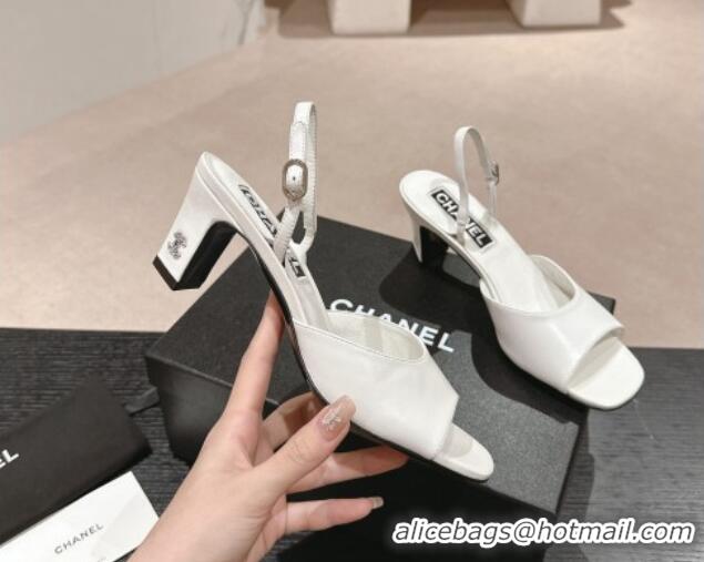 Sophisticated Chanel Lambskin Heel Sandals 5.5cm G45619 White 424171