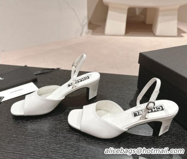 Sophisticated Chanel Lambskin Heel Sandals 5.5cm G45619 White 424171