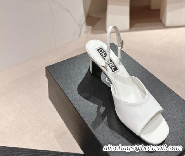 Sophisticated Chanel Lambskin Heel Sandals 5.5cm G45619 White 424171