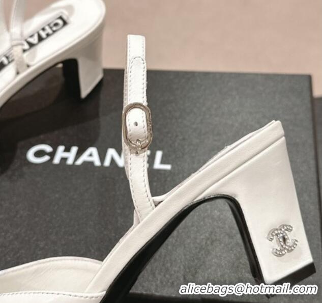 Sophisticated Chanel Lambskin Heel Sandals 5.5cm G45619 White 424171