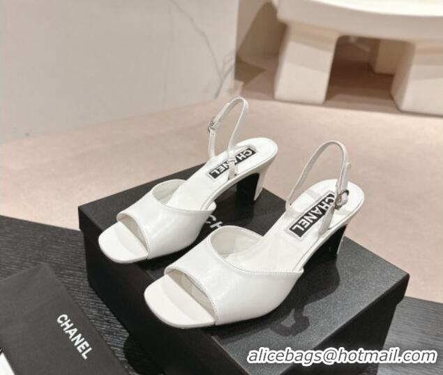 Sophisticated Chanel Lambskin Heel Sandals 5.5cm G45619 White 424171