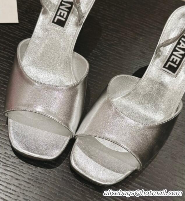 Stylish Chanel Lambskin Heel Sandals 5.5cm G45619 Silver 424173