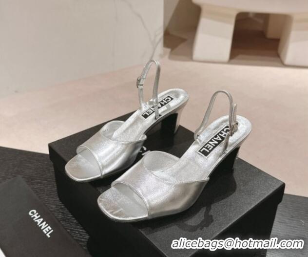 Stylish Chanel Lambskin Heel Sandals 5.5cm G45619 Silver 424173