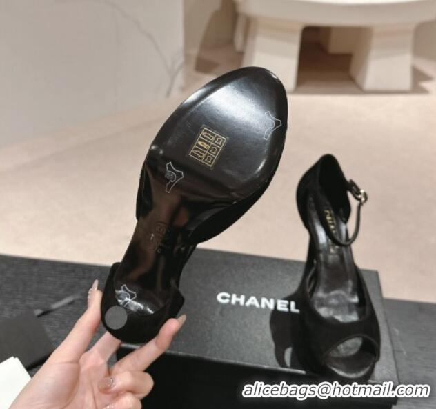 Best Price Chanel Suede Platform High Heel Sandals Black 424174