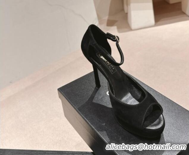 Best Price Chanel Suede Platform High Heel Sandals Black 424174