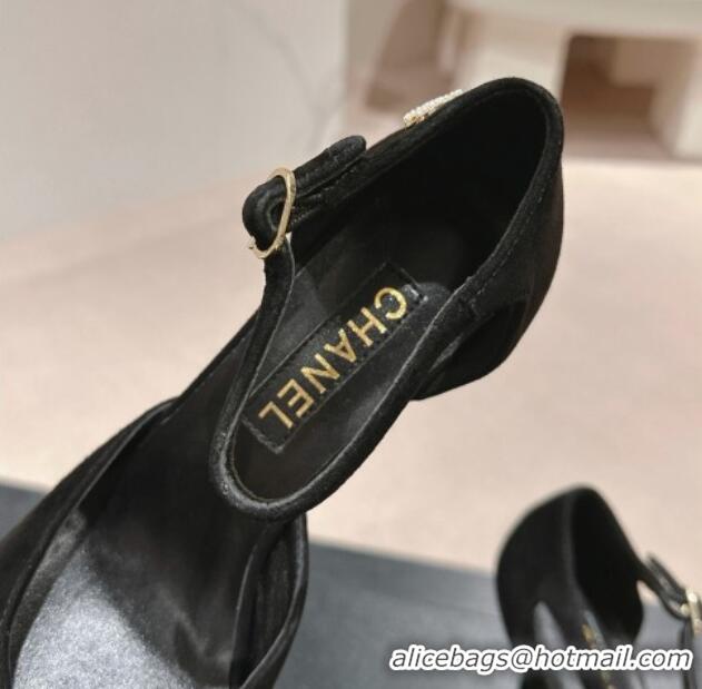 Best Price Chanel Suede Platform High Heel Sandals Black 424174