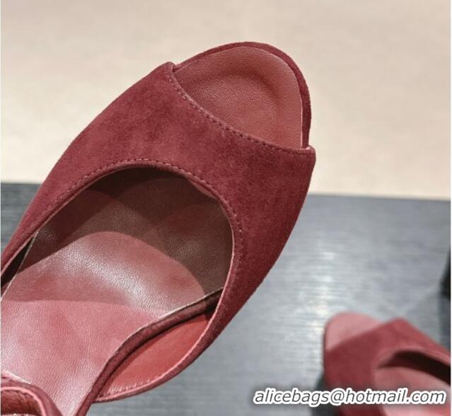 Perfect Chanel Suede Platform High Heel Sandals Burgundy 424175