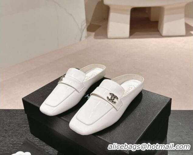 Sophisticated Chanel Shiny Calfskin Flat Mules White 424177