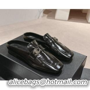 Grade Quality Chanel Shiny Calfskin Flat Mules Black 424178