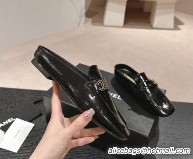 Grade Quality Chanel Shiny Calfskin Flat Mules Black 424178