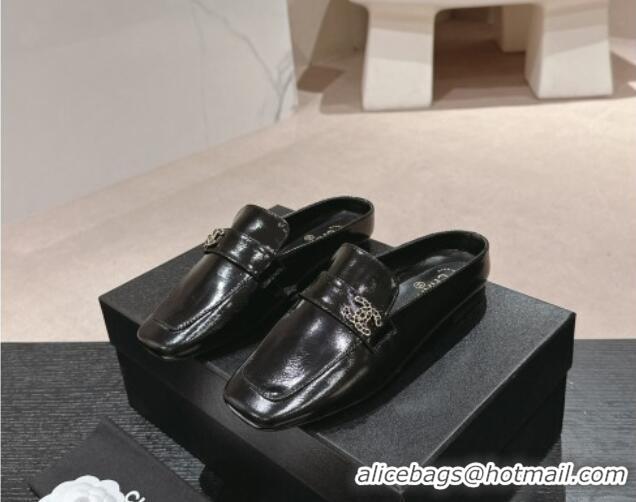 Grade Quality Chanel Shiny Calfskin Flat Mules Black 424178