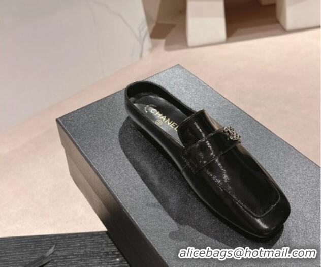 Grade Quality Chanel Shiny Calfskin Flat Mules Black 424178