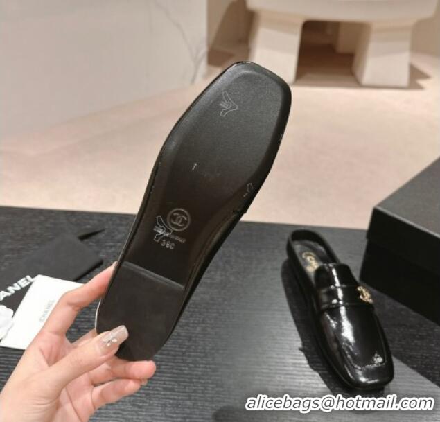 Grade Quality Chanel Shiny Calfskin Flat Mules Black 424178