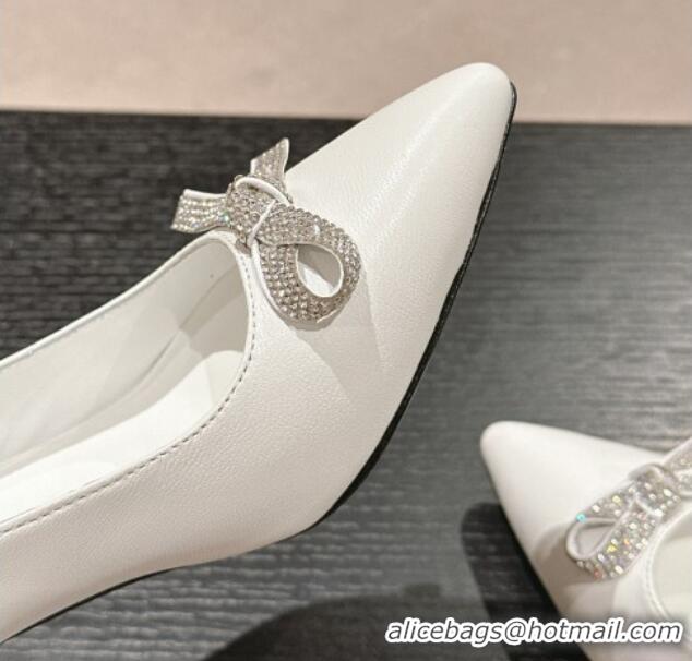 Best Product Chanel Calfskin Slingbacks Pumps 6.5cm with Bow and Crystals White 424184