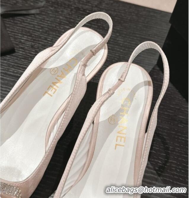 Perfect Chanel Satin Slingbacks Pumps 6.5cm with Bow and Crystals Pink 424185