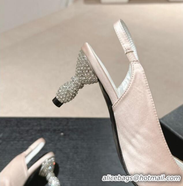 Perfect Chanel Satin Slingbacks Pumps 6.5cm with Bow and Crystals Pink 424185