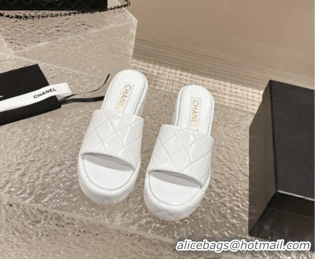 Good Looking Chanel Quilted Lambskin Wedge Platform Slide Sandals 6.5cm White 424190