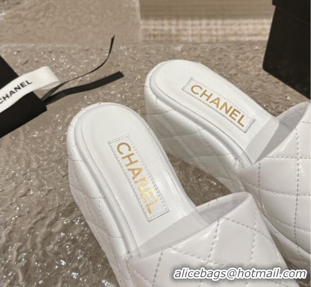 Good Looking Chanel Quilted Lambskin Wedge Platform Slide Sandals 6.5cm White 424190