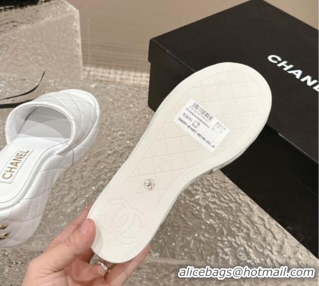 Good Looking Chanel Quilted Lambskin Wedge Platform Slide Sandals 6.5cm White 424190