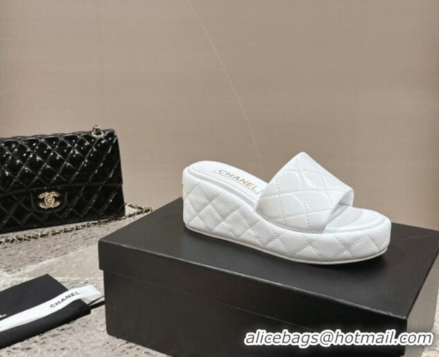 Good Looking Chanel Quilted Lambskin Wedge Platform Slide Sandals 6.5cm White 424190