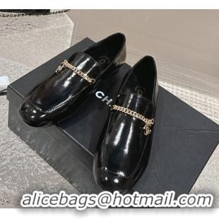 Shop Cheap Chanel Shiny Calfskin Loafers with Chain CC Black 424194