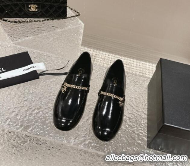 Shop Cheap Chanel Shiny Calfskin Loafers with Chain CC Black 424194